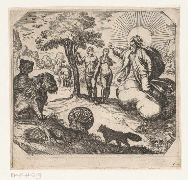 God verbiedt Adam en Eva van de Boom der Kennis te eten